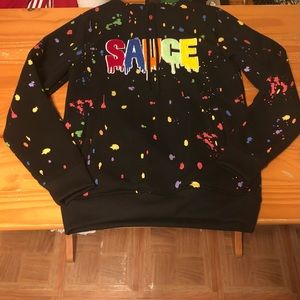 Rainbow Paint Splattered “SAUCE” Hoodie